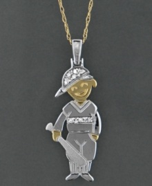 Batter up! Hit a home run with this cute ball player pendant features 14k gold & round-cut diamond accents. Approximate length: 18 inches. Approximate drop: 1-1/4-inches. A Child is Forever(tm). Batter up! Hit a home run with this cute ball player pendant features 14k gold & round-cut diamond accents. Approximate length: 18 inches. Approximate drop: 1-1/4-inches. A Child is Forever(tm).