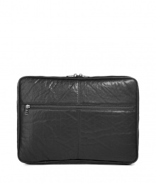 Stylish laptop case in fine shagreened leather - elegant black - classic notebook case, protects from scratches and dust - functional top zipper - outstanding high quality - luxurious interior, roomy outside pocket - genius for the job, college, at leisure time Stylish laptop case in fine shagreened leather - elegant black - classic notebook case, protects from scratches and dust - functional top zipper - outstanding high quality - luxurious interior, roomy outside pocket - genius for the job, college, at leisure time