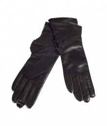 Luxe gloves in fine black leather - Elegant ruffle detail adds a touch of ladylike sophistication - Classic fit, hits past the wrist - An chic, versatile glove that compliments any cold weather wardrobe - Wear with a classic coat or a trendy vest Luxe gloves in fine black leather - Elegant ruffle detail adds a touch of ladylike sophistication - Classic fit, hits past the wrist - An chic, versatile glove that compliments any cold weather wardrobe - Wear with a classic coat or a trendy vest