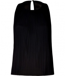 Add instant sophistication with this luxe pleated top from Versace - Round neck, sleeveless, all-over pleating, back keyhole opening with button, relaxed silhouette - Wear with slim trousers, platform pumps, and an oversized tote Add instant sophistication with this luxe pleated top from Versace - Round neck, sleeveless, all-over pleating, back keyhole opening with button, relaxed silhouette - Wear with slim trousers, platform pumps, and an oversized tote