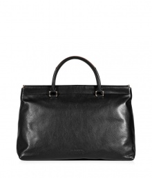 Sleek and sophisticated, Jil Sanders black calfskin tote is an exquisitely chic choice perfect for streamlining modern-minimalist looks - Pale peach detailed double top handles, flat spring-hinged top opening, silver-toned hardware, leather interior, inside zippered back wall pocket - The perfect size for work or city shopping trips Sleek and sophisticated, Jil Sanders black calfskin tote is an exquisitely chic choice perfect for streamlining modern-minimalist looks - Pale peach detailed double top handles, flat spring-hinged top opening, silver-toned hardware, leather interior, inside zippered back wall pocket - The perfect size for work or city shopping trips