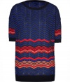 Polish your look with a modern feminine edge in Missoni Ms characteristic zigzag knit top - Bateau neckline, elbow-length sleeves, dropped shoulders, ribbed knit trim - Loose fit - Wear with a knit skirt and sophisticated heels