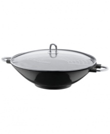 Make it wok. Every chef's staple in the kitchen, this versatile everyday do-it-all combines high, rounded sides with an enameled cast iron construction that heats up fast and dishes out delicious stir fry and more. The convenient wok rack lets you roast, steam and simmer veggies and meat at the same time, while the glass lid traps in moisture and flavor for unbelievable results. Make it wok. Every chef's staple in the kitchen, this versatile everyday do-it-all combines high, rounded sides with an enameled cast iron construction that heats up fast and dishes out delicious stir fry and more. The convenient wok rack lets you roast, steam and simmer veggies and meat at the same time, while the glass lid traps in moisture and flavor for unbelievable results.