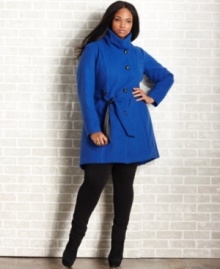 Look cute in the cold with Baby Phat's belted plus size coat, finished by faux leather trim.