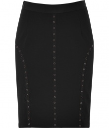 Flaunt your figure and you impeccable style in this grommet-detailed pencil skirt from Steffen Schraut - Wide waistband, pencil silhouette, seaming details with grommet embellishment, concealed back zip closure - Pair with a silk blouse, a fitted blazer, and platform heels Flaunt your figure and you impeccable style in this grommet-detailed pencil skirt from Steffen Schraut - Wide waistband, pencil silhouette, seaming details with grommet embellishment, concealed back zip closure - Pair with a silk blouse, a fitted blazer, and platform heels