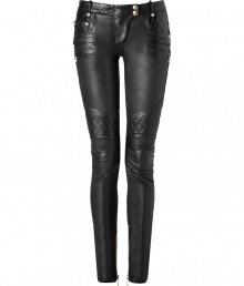 The ultimate investment piece, tough-goes-luxe with these quilt-detailed leather pants from Balmain - Button tab front, belt loops, quilted pockets and waistband, zip pockets at hip, quilted thigh panel, back waistband, and patch pockets, zip cuffs, slim fit - Style with an oversized blazer, a bustier, and platform heels The ultimate investment piece, tough-goes-luxe with these quilt-detailed leather pants from Balmain - Button tab front, belt loops, quilted pockets and waistband, zip pockets at hip, quilted thigh panel, back waistband, and patch pockets, zip cuffs, slim fit - Style with an oversized blazer, a bustier, and platform heels