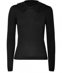 Finish your outfit on a ladylike note with Valentino R.E.D.s sleek black fleece wool pullover, finished with a textural crochet-knit collar for a super feminine look - Rounded neckline, long sleeves, fine ribbed trim, slim fit - Pair with pencil skirts and pumps for work, or with jeans and favorite ballerinas for chic weekends