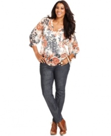 Liven up your look this season with Lucky Brand Jeans' printed plus size blouse.