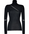 With its super soft virgin wool and sheer silk peek-a-boo detailing, Emilio Puccis black pullover cuts a chic feminine figure with a fantastically modern edge - Turtleneck, long sleeves, fine ribbed trim - Form-fitting - Team with tailored separates and sleek, streamlined accessories