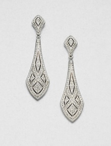 An elegant, elongated marquise shape is set with shimmering crystals in drop earrings with Art Deco appeal.CrystalRhodium platingDrop, about 2¼Post backImported