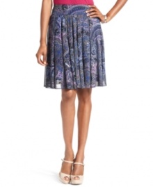 INC's pleated skirt transitions easily between seasons, while a swirling paisley-print chiffon fabric lends an exotic touch! INC's pleated skirt transitions easily between seasons, while a swirling paisley-print chiffon fabric lends an exotic touch!
