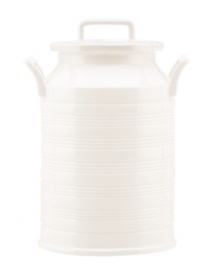 From farm to table, this Milk Can canister acts as both storage and decoration for country-style kitchens. Subtle detailing echoes the ringed Tin Can Alley dinnerware motif in creamy white porcelain. Qualifies for Rebate From farm to table, this Milk Can canister acts as both storage and decoration for country-style kitchens. Subtle detailing echoes the ringed Tin Can Alley dinnerware motif in creamy white porcelain. Qualifies for Rebate