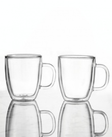 Double-walled construction eliminates drinks that are too hot or too cold to carry by containing temperature in the interior of the thermal mug, keeping the exterior wall right at room temperature. Versatile in every way, these mugs can pop in the microwave to reheat your coffee or in the freezer to chill your smoothie and then simply slip in the dishwasher for a low-maintenance finish. Double-walled construction eliminates drinks that are too hot or too cold to carry by containing temperature in the interior of the thermal mug, keeping the exterior wall right at room temperature. Versatile in every way, these mugs can pop in the microwave to reheat your coffee or in the freezer to chill your smoothie and then simply slip in the dishwasher for a low-maintenance finish.