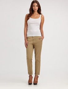 An easy-fitting, cropped trouser shaped in a vintage cotton twill with a hint of stretch is destined to be a wardrobe staple this season and beyond.Flat-front styleButton closureZip flySide slash, back welt pocketsInseam, about 2898% cotton/2% spandexDry cleanMade in USA Model shown is 5'9 (175cm) wearing US size 4. 