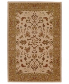 Vintage tones are arranged in a transitional floral motif upon this Cornwall area rug from Karastan's Bellingham collection, adding a perfect accent to classic and modern decors alike. Made in the USA of pure New Zealand wool.