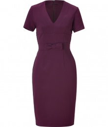 With a sleek cut and streamlined look, Burberry Londons tailored sheath is a feminine choice perfect for taking from work to city cocktails - V-neckline, short sleeves, waistband with flat bow, metal back zip, kick pleat - Tailored fit - Wear with heels and a sleek leather jacket