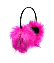 Stay stylish and warm with Juicy Coutures shocking pink faux fur earmuffs, outfitted with hidden headphones for a cool way to listen to tunes on the go - Black headband, faux fur earmuffs with hidden headphones, crystal embellished charm attached, connector cable included - Wear with a sporty down parka and statement winter boots Stay stylish and warm with Juicy Coutures shocking pink faux fur earmuffs, outfitted with hidden headphones for a cool way to listen to tunes on the go - Black headband, faux fur earmuffs with hidden headphones, crystal embellished charm attached, connector cable included - Wear with a sporty down parka and statement winter boots