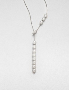 An elegant piece with lustrous Akoya pearls accented with dazzling diamonds on a delicate 18k white gold link chain. 7mm white Akoya pearlsDiamonds, .2 tcw18k white goldLength, about 19Lobster clasp closureImported An elegant piece with lustrous Akoya pearls accented with dazzling diamonds on a delicate 18k white gold link chain. 7mm white Akoya pearlsDiamonds, .2 tcw18k white goldLength, about 19Lobster clasp closureImported