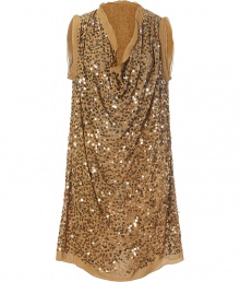 Stylish rayon cocktail dress - a party hit for appearing sexy, rocky and seductive - eye-catching all over sequin embellishment - mini length, loose and airy fit - no sleeves, cascade neck - style best with black, red or nude accessories: a belt, a clutch, booties, sandals discreet jewelry only to avoid a disco appeal