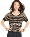 Metallic sequins form a chic tribal design and deliver gilded cool to this short sleeve top from Belle Du Jour!