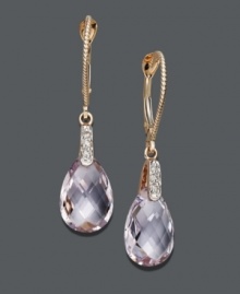 Rose-rich hues will set the mood for flirtation. These pretty pink amethyst drops (5-1/5 ct. t.w.) shine with the addition of sparkling diamond accents. Crafted in 14k rose gold. Approximate drop: 1-1/4 inches. Rose-rich hues will set the mood for flirtation. These pretty pink amethyst drops (5-1/5 ct. t.w.) shine with the addition of sparkling diamond accents. Crafted in 14k rose gold. Approximate drop: 1-1/4 inches.