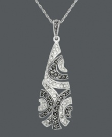 Add a touch of contrast in swirls of sparkle. Genevieve & Grace teardrop pendant features round-cut crystals and glittering marcasite in a sterling silver setting. Approximate length: 18 inches. Approximate drop: 2-1/8 inches. Add a touch of contrast in swirls of sparkle. Genevieve & Grace teardrop pendant features round-cut crystals and glittering marcasite in a sterling silver setting. Approximate length: 18 inches. Approximate drop: 2-1/8 inches.
