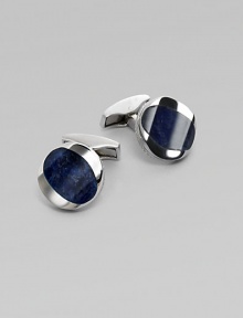 Sophisticated links in sterling silver, highlighted by gemstone wave accents at the center and diamond-etching allover. Rhodium-plated sterling silver Onyx or sodalite detail About ½ diam. Made in the United Kingdom Sophisticated links in sterling silver, highlighted by gemstone wave accents at the center and diamond-etching allover. Rhodium-plated sterling silver Onyx or sodalite detail About ½ diam. Made in the United Kingdom