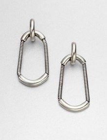 A modern style with a sleek snake chain drop design. Silver oxide-finished brassDrop, about 2Post backImported 