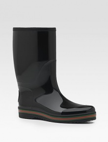 Rubber rain boot with signature trim and interlocking G on back. Rubber sole. Made in Italy. Please note: For best fit please size down one full size. Rubber rain boot with signature trim and interlocking G on back. Rubber sole. Made in Italy. Please note: For best fit please size down one full size.