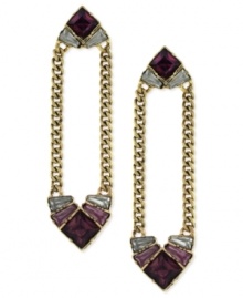 Go for the bold. BCBGeneration's linear earrings are crafted from gold-tone mixed metal with deep purple and pink faceted stone accents adding a vibrant touch. Approximate drop: 2 inches.