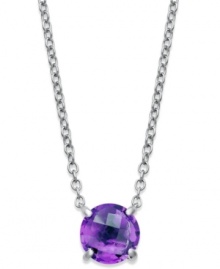 A poignant touch. Brilliant round-cut amethyst (6 ct. t.w.) adorns this delicate sterling silver pendant. Approximate length: 18 inches. Approximate drop: 1 inch. A poignant touch. Brilliant round-cut amethyst (6 ct. t.w.) adorns this delicate sterling silver pendant. Approximate length: 18 inches. Approximate drop: 1 inch.