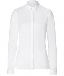 Elegant blouse made ​.​.of fine cotton - In wonderfully fresh and elegant, classic white - Feminine blouse cut with a small collar, figure-flattering waist and long sleeves - Covered button placket - A modern classic, ever-ready to wear - A favorite basic for the office, leisure and evening, works with a pant suit, an elegant skirt, jeans