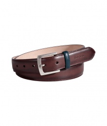 Easy elegance is a cinch with Paul Smiths teal accented brown leather belt - Smooth leather, silver-toned buckle - Versatile medium width ideal for any number of occasions - Pair with chinos, dress trousers or denim Easy elegance is a cinch with Paul Smiths teal accented brown leather belt - Smooth leather, silver-toned buckle - Versatile medium width ideal for any number of occasions - Pair with chinos, dress trousers or denim