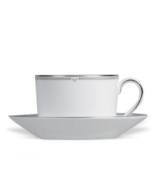 Inspired by the chic London neighborhood, the Waterford Sloane Square saucer is as chic and simple as its namesake, featuring a tailored band and platinum dot details. Inspired by the chic London neighborhood, the Waterford Sloane Square saucer is as chic and simple as its namesake, featuring a tailored band and platinum dot details.