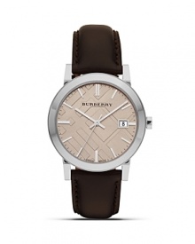 Burberry Leather Watch with Check Face, 38mm Burberry Leather Watch with Check Face, 38mm