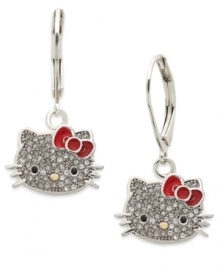 Get some special face time with Hello Kitty. These leverback earrings, set in sterling silver, dazzle with pave crystals providing a lustrous touch. Approximate drop: 1-1/10 inches. Get some special face time with Hello Kitty. These leverback earrings, set in sterling silver, dazzle with pave crystals providing a lustrous touch. Approximate drop: 1-1/10 inches.