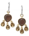 An alluring mix of drops create a lovely chandelier earring design from Fossil. Includes smoky quartz, tiger's eye, pyrite, glass and resin drops. Lobster claw closure. Crafted in gold tone mixed metal. Approximate drop: 1-1/2 inches.