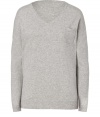 Exquisitely soft in chic cashmere, Brunello Cucinellis heathered pullover lends a luxurious polish to casual daytime looks - Softly scooped V-neckline, long sleeves, dropped shoulders, fine ribbed cuffs, breast pocket - Classic straight fit - Team with tailored button-downs and dressy trousers, or with tissue tees, favorite jeans and flats