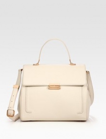 A beautifully structured flap-top silhouette, crafted from lustrous leather with goldtone hardware and dual carrying options.Top handle, 5¼ dropRemovable adjustable shoulder strap, 20-21¼ dropFlap top closureProtective metal feetTwo inner compartmentsOne inside zip pocketFully lined12W X 9H X 5½DImported A beautifully structured flap-top silhouette, crafted from lustrous leather with goldtone hardware and dual carrying options.Top handle, 5¼ dropRemovable adjustable shoulder strap, 20-21¼ dropFlap top closureProtective metal feetTwo inner compartmentsOne inside zip pocketFully lined12W X 9H X 5½DImported