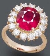 Regal in ruby. Effy Collection's stunning ring makes an oval-cut ruby (5-3/4 ct. t.w.) the focal point amidst a circle of round-cut diamonds (1-5/8 ct. t.w.). Crafted in 14k gold.