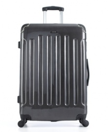 Protection that plans ahead. A smart carbon metallic finish on the polycarbonate hardside exterior sets the tone for traveling in ease, gracefully maneuvering on four multi-directional spinner wheels that follow your lead wherever you go. A fully-lined interior offers all of the organizational features you need to stay on track, like compression flaps, mesh zipper pockets and an internal divider. 10-year limited warranty. Protection that plans ahead. A smart carbon metallic finish on the polycarbonate hardside exterior sets the tone for traveling in ease, gracefully maneuvering on four multi-directional spinner wheels that follow your lead wherever you go. A fully-lined interior offers all of the organizational features you need to stay on track, like compression flaps, mesh zipper pockets and an internal divider. 10-year limited warranty.