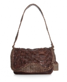 Tell me about it, stud. This gorgeous studded shoulder bag from Frye features a woven flap, signature charm at handle base, and eye-catching studding at flap border and strap. Tell me about it, stud. This gorgeous studded shoulder bag from Frye features a woven flap, signature charm at handle base, and eye-catching studding at flap border and strap.