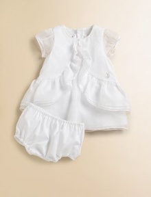 Crafted in the most lavish cotton, this angelic silhouette is adorned with cascading ruffles.Jewel necklineShort sleevesBack zipperDouble-tiered ruffle hemCottonDry cleanImported Crafted in the most lavish cotton, this angelic silhouette is adorned with cascading ruffles.Jewel necklineShort sleevesBack zipperDouble-tiered ruffle hemCottonDry cleanImported