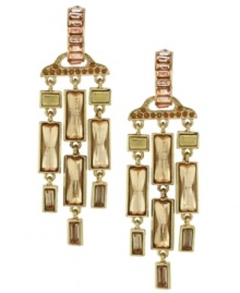 Get a look that's totally glam. Jessica Simpson's dazzling chandelier earrings combine richly-hued acrylic accents with a gold tone mixed metal setting. Approximate drop: 3 inches.