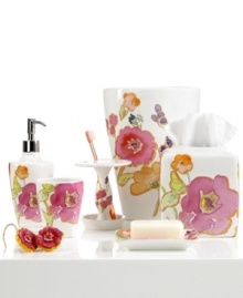 Blossoms in bloom. Bold, impressionistic florals in a fusion of dazzling colors creates a modern flair in this Floral Fusion toothbrush holder. Blossoms in bloom. Bold, impressionistic florals in a fusion of dazzling colors creates a modern flair in this Floral Fusion toothbrush holder.