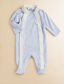 A precious star trim lines the hidden snap closure on this plush cotton one-piece.Crewneck with shirt collarLong sleevesFront snap closureCottonMachine washImported Please note: Number of snaps may vary depending on size ordered. 