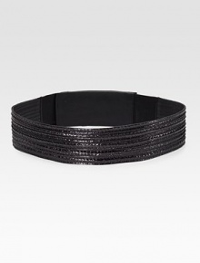 A wide, braided-look design in glossy leather and natural raffia with an adjustable Velco® closure. Width, about 2½Imported A wide, braided-look design in glossy leather and natural raffia with an adjustable Velco® closure. Width, about 2½Imported