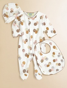 A charming three-piece footie, hat and bib set for your newborn, crafted in plush pima cotton with snap closures and a sweet truffle print.CrewneckLong sleevesFront snapsBottom snapsPima cottonMachine washImported Please note: Number of snaps may vary depending on size ordered. A charming three-piece footie, hat and bib set for your newborn, crafted in plush pima cotton with snap closures and a sweet truffle print.CrewneckLong sleevesFront snapsBottom snapsPima cottonMachine washImported Please note: Number of snaps may vary depending on size ordered.