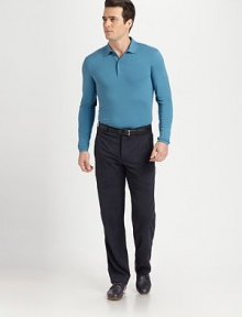 A slim, modern fit rendered in a stretch blend in a vibrant hue for a sporty feel.Four-button placket95% viscose/5% elastaneDry cleanImported