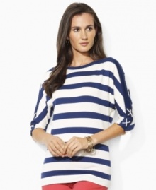 The classic knit tee is given a nautical update with dolman sleeves that have chic laced detailing, from Lauren Jeans Co.